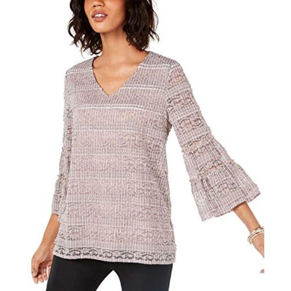 Alfani Womens Lace Tiered Blouse Pink XL